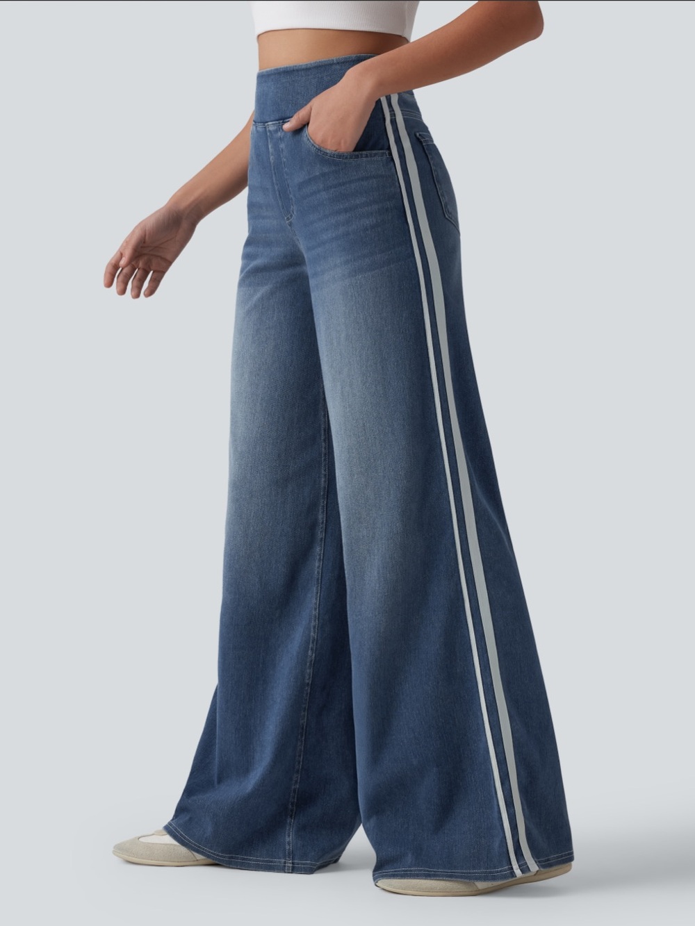 Halara Flex™ High Waisted Stripe
Wide Leg Flowy Washed Casual Jeans, tide blue
